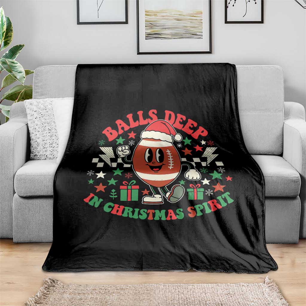 Funny Xmas American Football Throw Blanket Balls Deep In Christmas Spirit Game Day - Print Your Wear