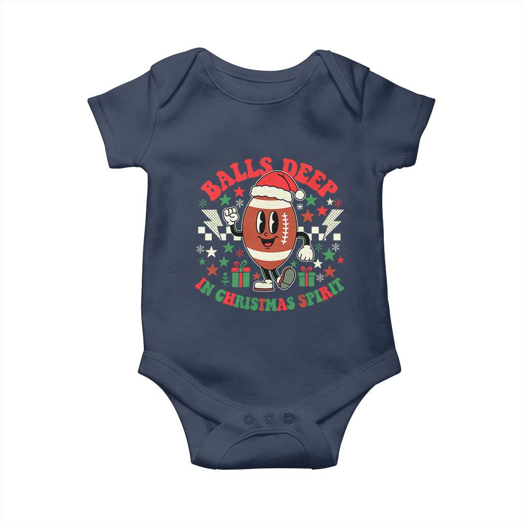 Funny Xmas American Football Baby Onesie Balls Deep In Christmas Spirit Game Day TS11 Navy Print Your Wear