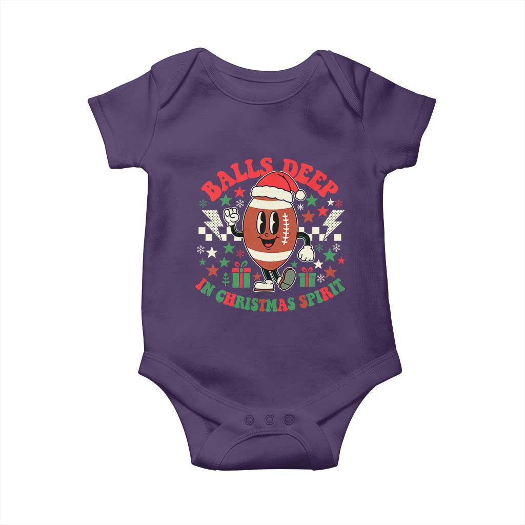 Funny Xmas American Football Baby Onesie Balls Deep In Christmas Spirit Game Day - Print Your Wear