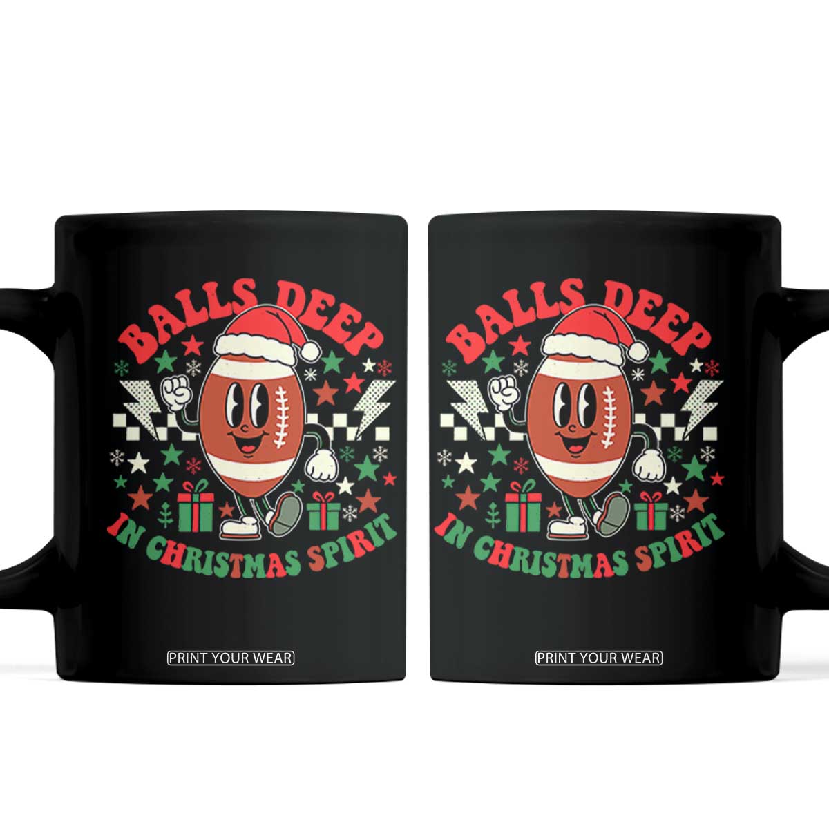 Funny Xmas American Football Coffee Mug Balls Deep In Christmas Spirit Game Day - Print Your Wear