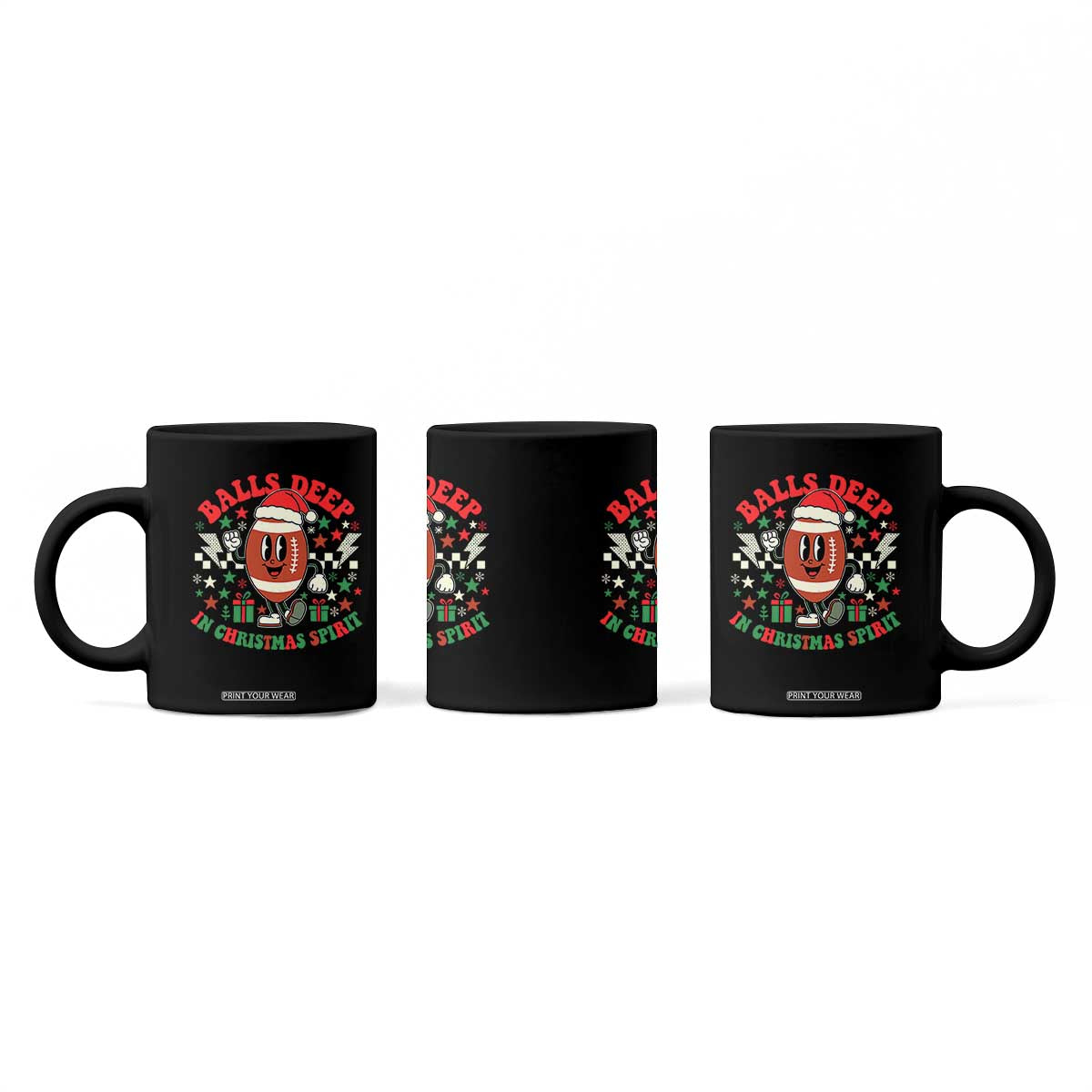 Funny Xmas American Football Coffee Mug Balls Deep In Christmas Spirit Game Day - Print Your Wear
