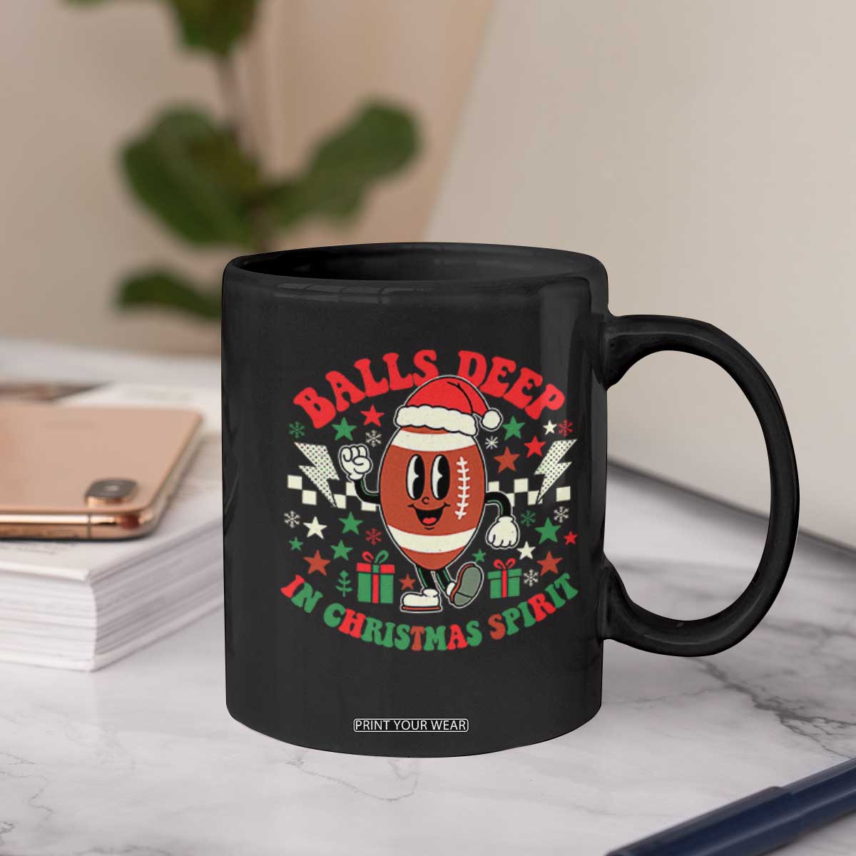Funny Xmas American Football Coffee Mug Balls Deep In Christmas Spirit Game Day - Print Your Wear