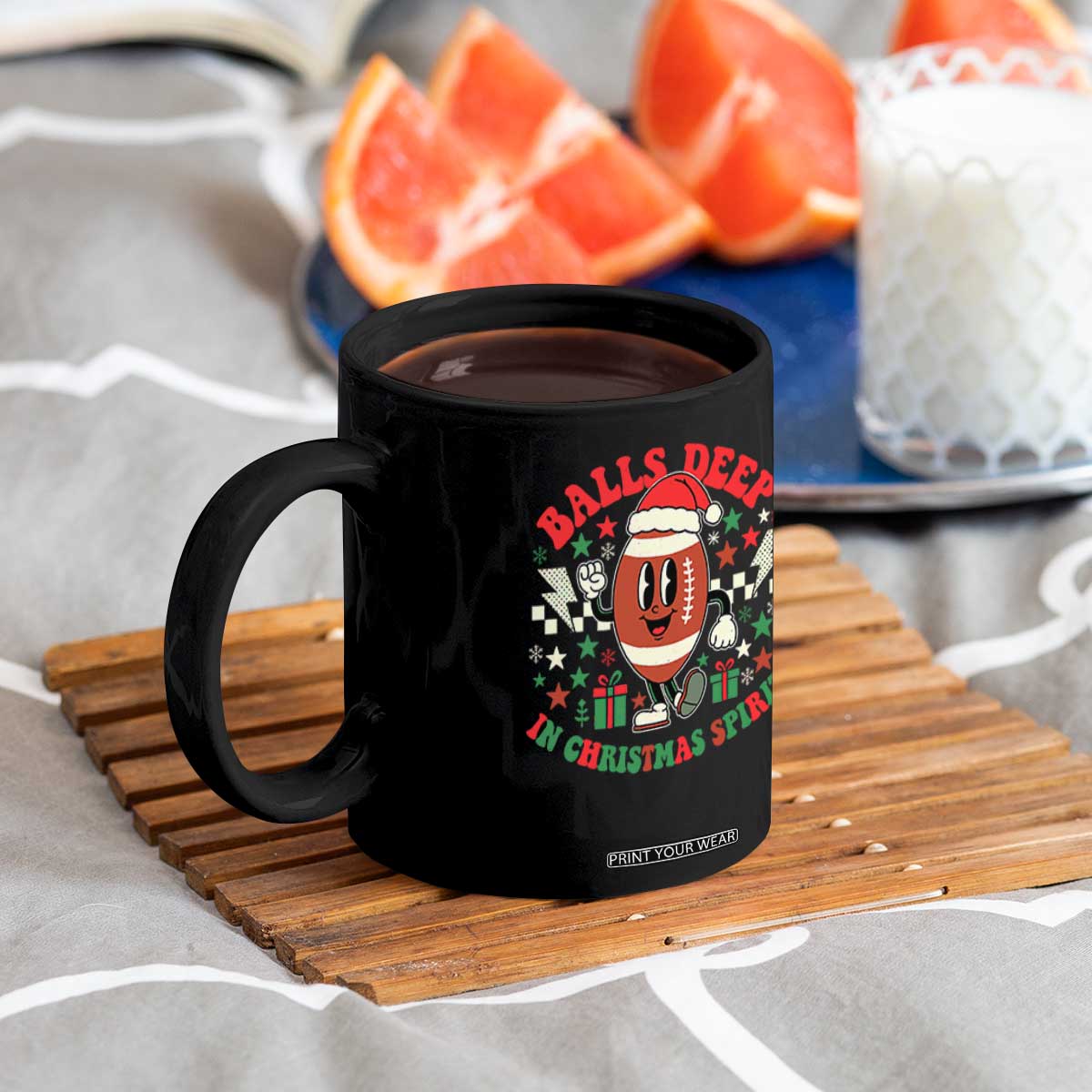Funny Xmas American Football Coffee Mug Balls Deep In Christmas Spirit Game Day - Print Your Wear