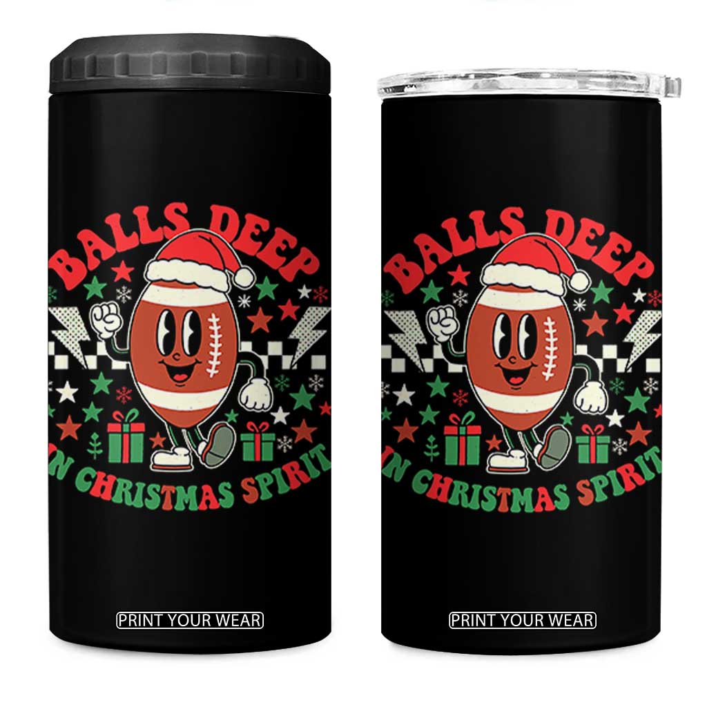 Funny Xmas American Football 4 in 1 Can Cooler Tumbler Balls Deep In Christmas Spirit Game Day - Print Your Wear