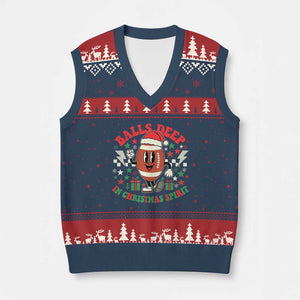 Funny Xmas American Football V-Neck Knit Sweater Vest Balls Deep In Xmas Spirit Game Day - Print Your Wear