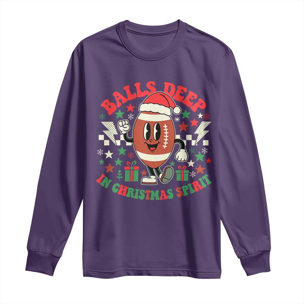 Funny Xmas American Football Long Sleeve Shirt Balls Deep In Christmas Spirit Game Day - Print Your Wear