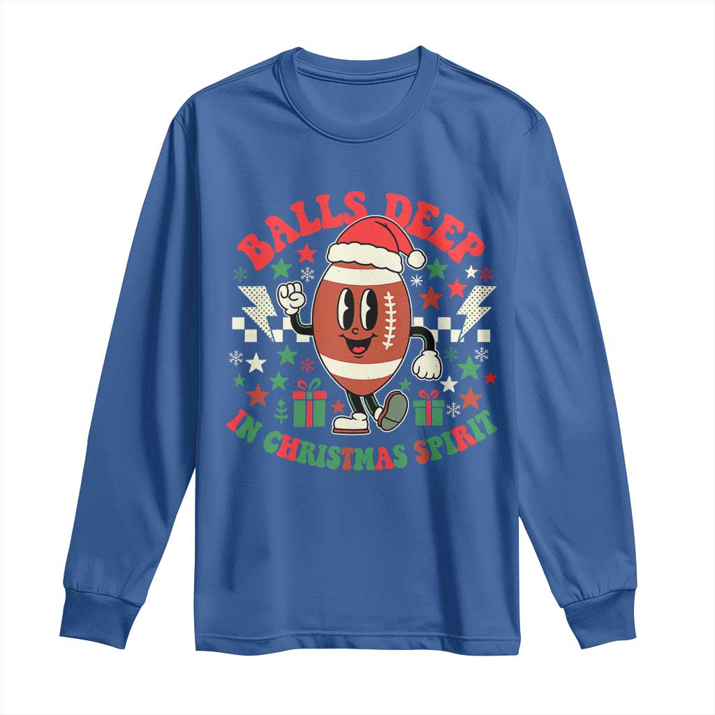 Funny Xmas American Football Long Sleeve Shirt Balls Deep In Christmas Spirit Game Day - Print Your Wear