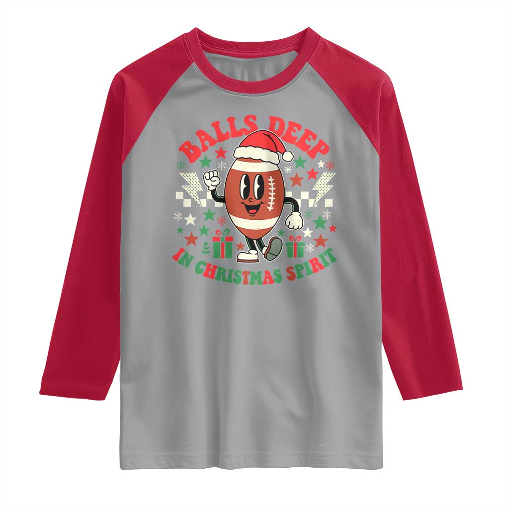 Funny Xmas American Football Raglan Shirt Balls Deep In Christmas Spirit Game Day TS11 Sport Gray Red Print Your Wear