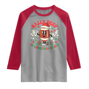 Funny Xmas American Football Raglan Shirt Balls Deep In Christmas Spirit Game Day TS11 Sport Gray Red Print Your Wear