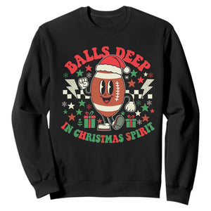 Funny Xmas American Football Sweatshirt Balls Deep In Christmas Spirit Game Day - Print Your Wear