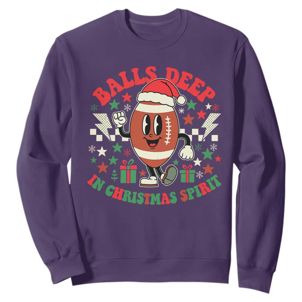 Funny Xmas American Football Sweatshirt Balls Deep In Christmas Spirit Game Day TS11 Purple Print Your Wear
