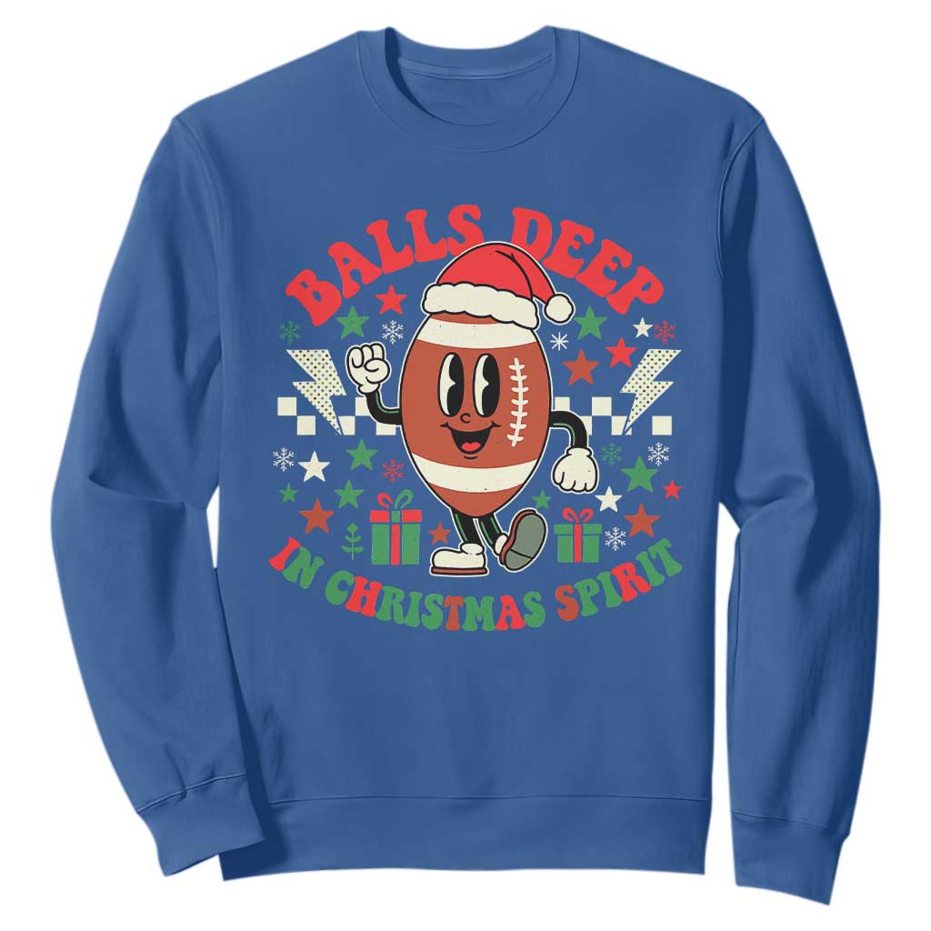 Funny Xmas American Football Sweatshirt Balls Deep In Christmas Spirit Game Day - Print Your Wear