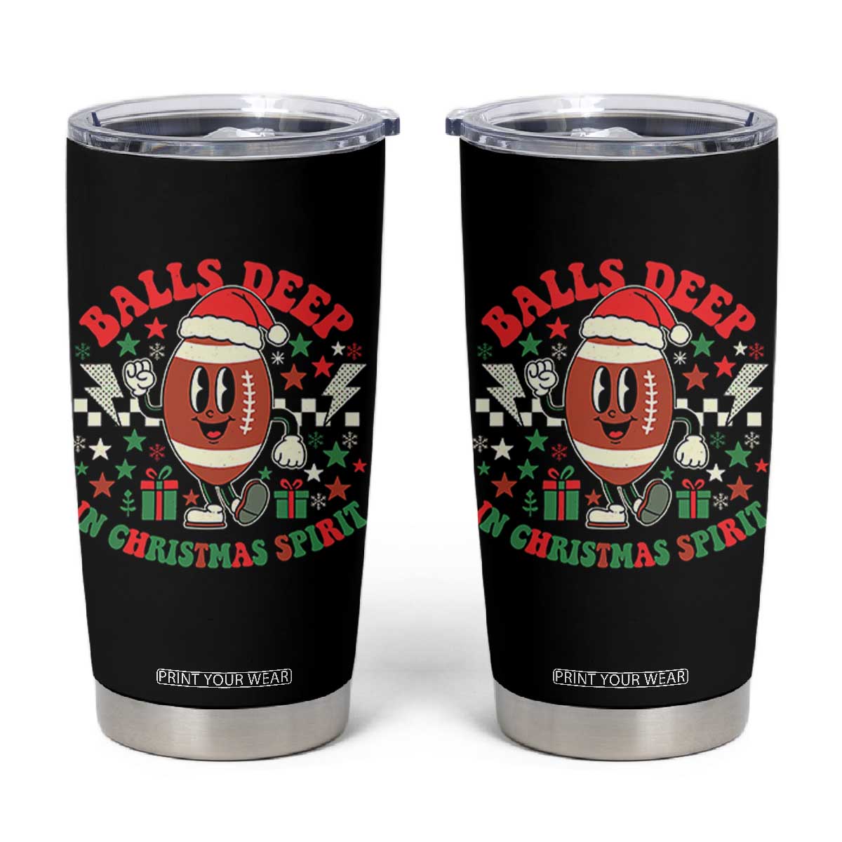 Funny Xmas American Football Tumbler Cup Balls Deep In Christmas Spirit Game Day - Print Your Wear