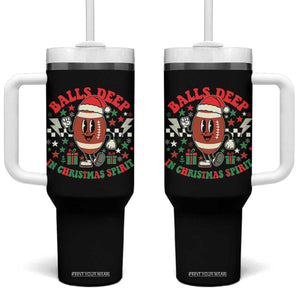 Funny Xmas American Football Tumbler With Handle Balls Deep In Christmas Spirit Game Day - Print Your Wear