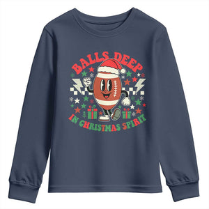 Funny Xmas American Football Youth Sweatshirt Balls Deep In Christmas Spirit Game Day TS11 Navy Print Your Wear