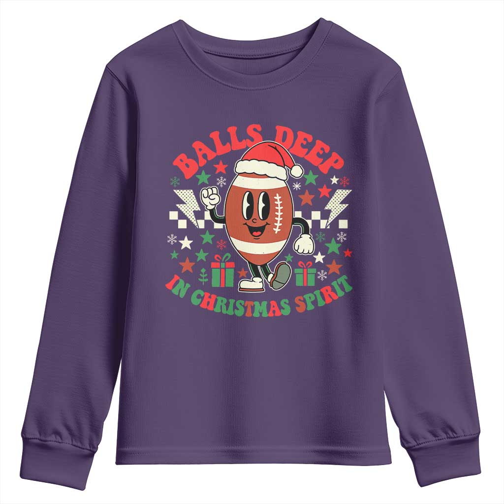 Funny Xmas American Football Youth Sweatshirt Balls Deep In Christmas Spirit Game Day - Print Your Wear