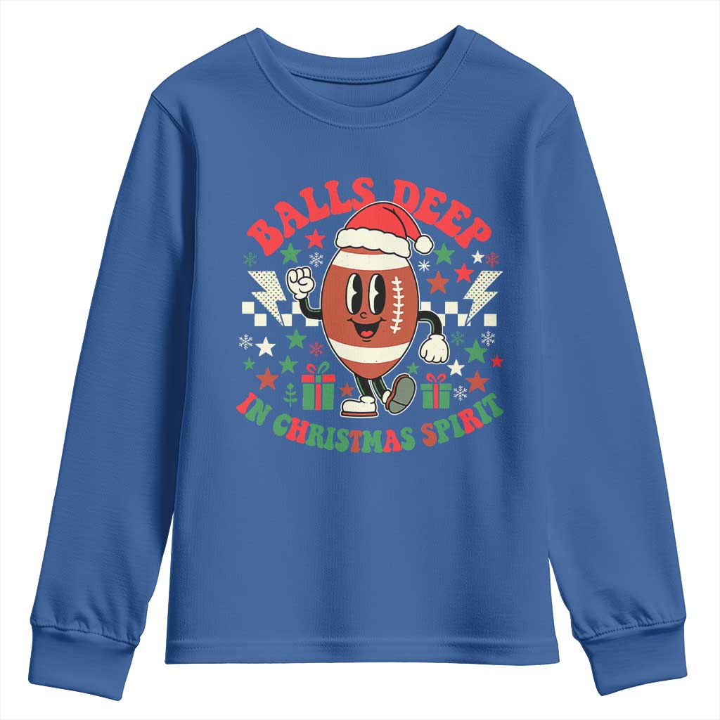 Funny Xmas American Football Youth Sweatshirt Balls Deep In Christmas Spirit Game Day TS11 Royal Blue Print Your Wear
