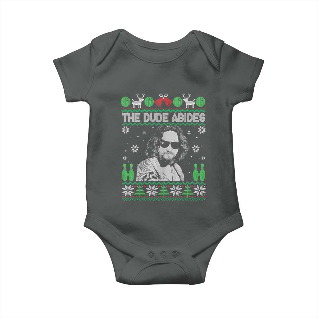 The Dude Abides Christmas Bowling Baby Onesie Funny Bowling Movie TS11 Dark Heather Print Your Wear