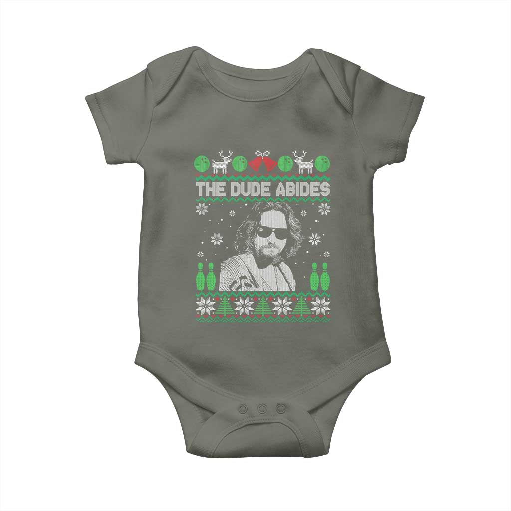 The Dude Abides Christmas Bowling Baby Onesie Funny Bowling Movie TS11 Military Green Print Your Wear