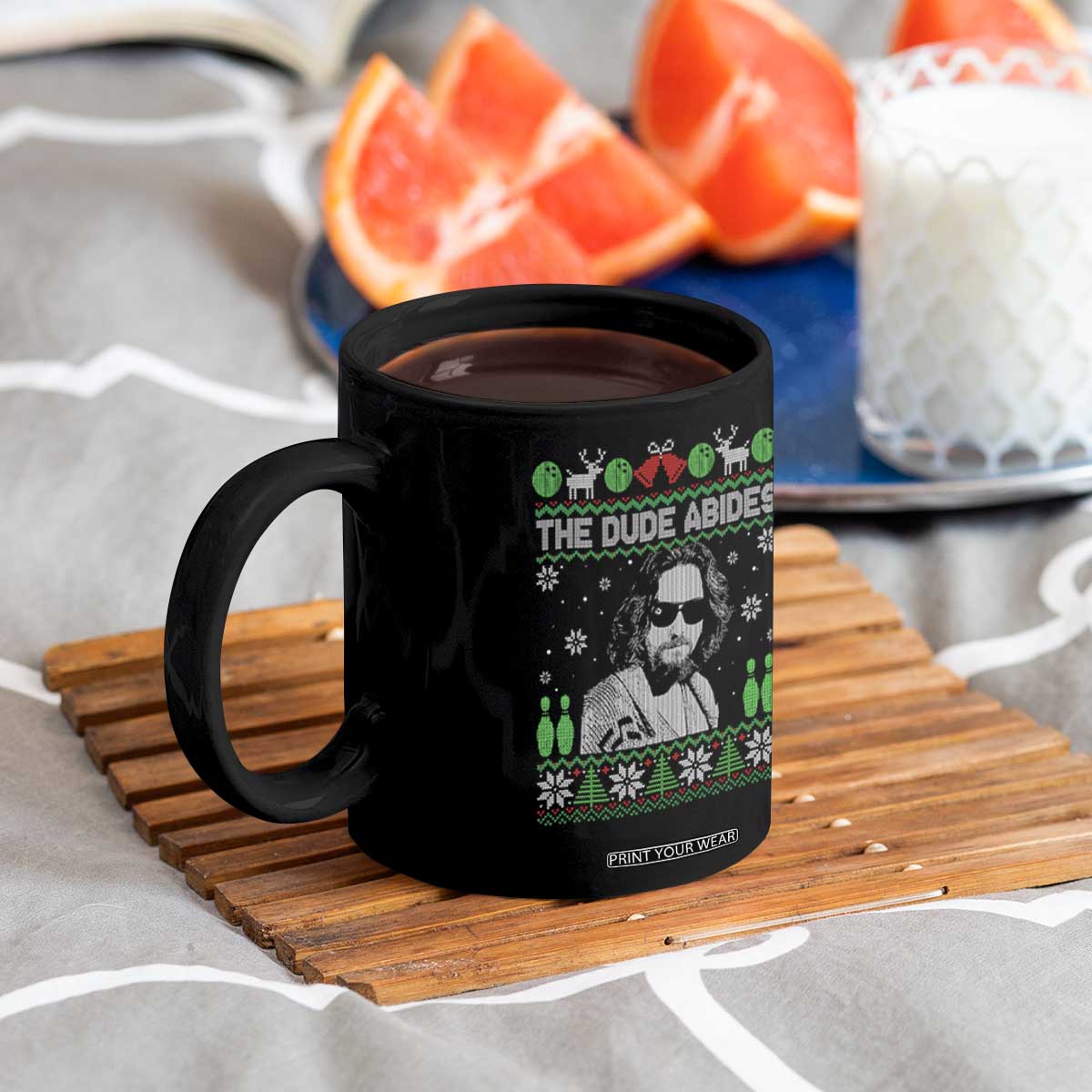 The Dude Abides Christmas Bowling Coffee Mug Funny Bowling Movie - Print Your Wear
