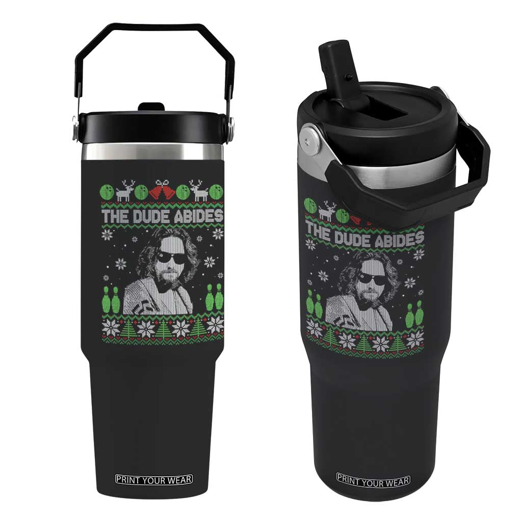 The Dude Abides Christmas Bowling Flip Straw Tumbler Funny Bowling Movie - Print Your Wear