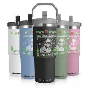 The Dude Abides Christmas Bowling Flip Straw Tumbler Funny Bowling Movie TS11 Print Your Wear