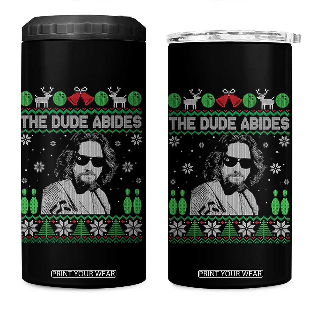 The Dude Abides Christmas Bowling 4 in 1 Can Cooler Tumbler Funny Bowling Movie - Print Your Wear