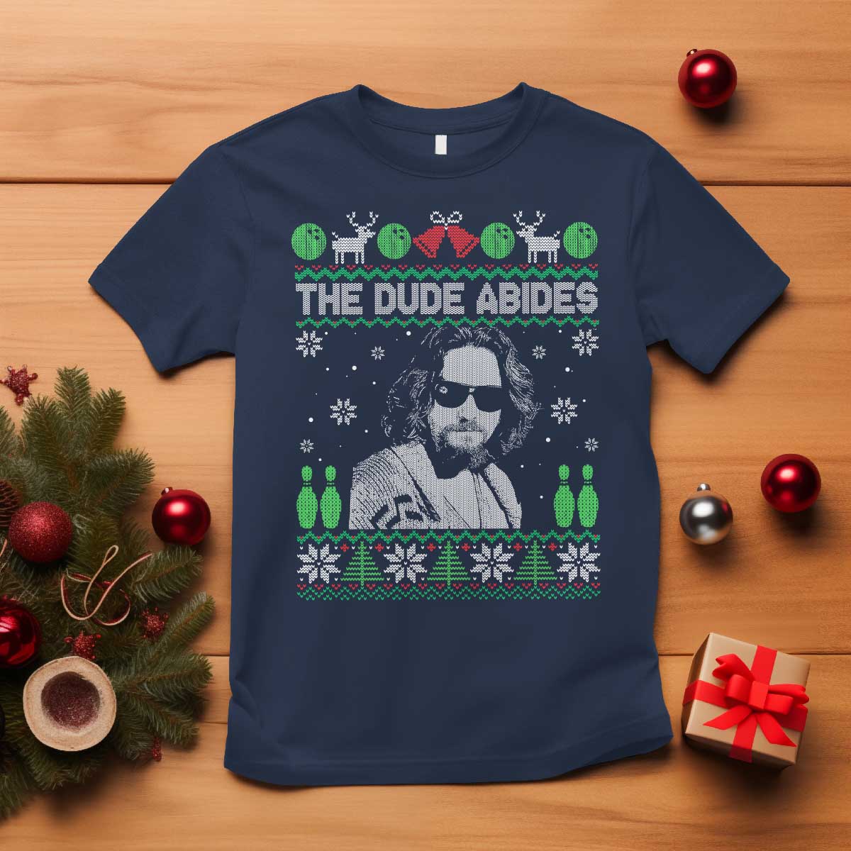 The Dude Abides Christmas Bowling T Shirt Funny Bowling Movie TS11 Navy Print Your Wear