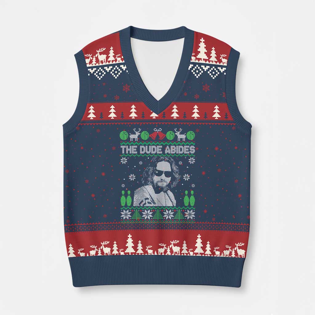 The Dude Abides Xmas Bowling V-Neck Knit Sweater Vest Funny Bowling Movie TS11 Navy Red Print Your Wear