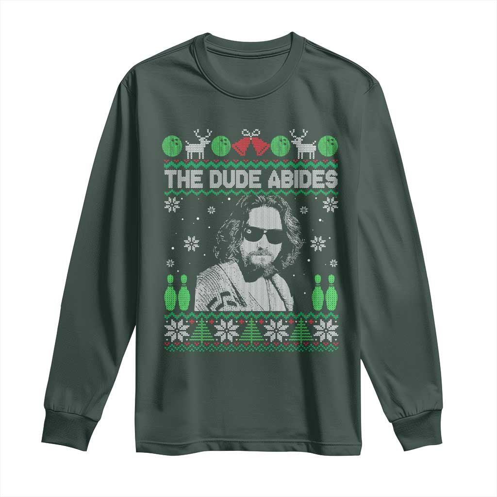 The Dude Abides Christmas Bowling Long Sleeve Shirt Funny Bowling Movie TS11 Dark Forest Green Print Your Wear