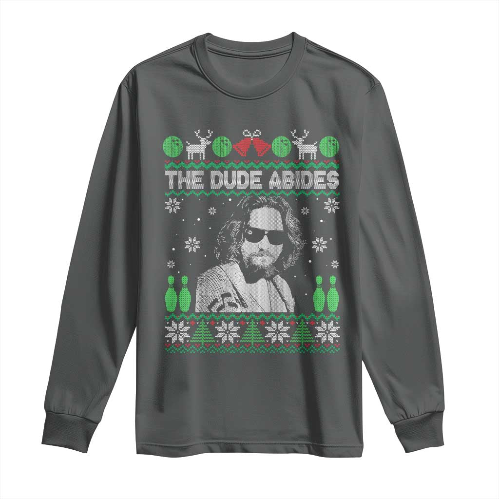 The Dude Abides Christmas Bowling Long Sleeve Shirt Funny Bowling Movie TS11 Dark Heather Print Your Wear