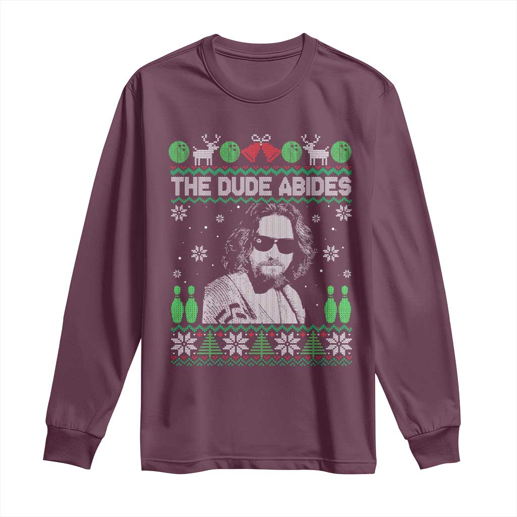 The Dude Abides Christmas Bowling Long Sleeve Shirt Funny Bowling Movie TS11 Maroon Print Your Wear