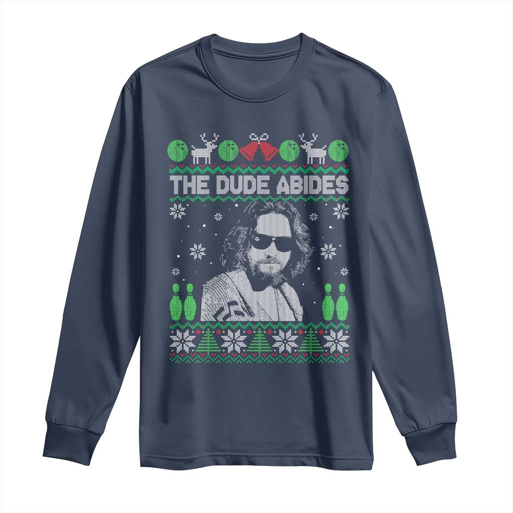 The Dude Abides Christmas Bowling Long Sleeve Shirt Funny Bowling Movie TS11 Navy Print Your Wear