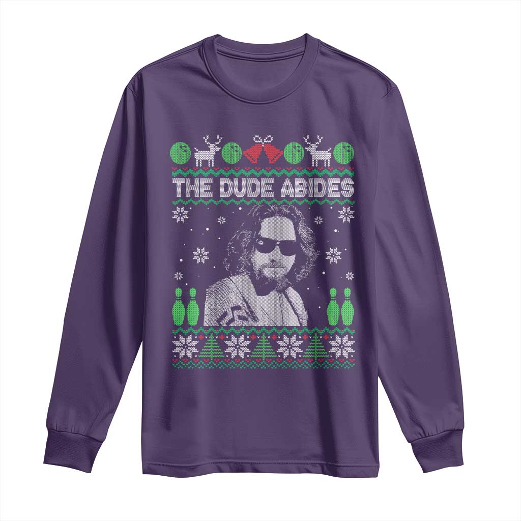 The Dude Abides Christmas Bowling Long Sleeve Shirt Funny Bowling Movie TS11 Purple Print Your Wear