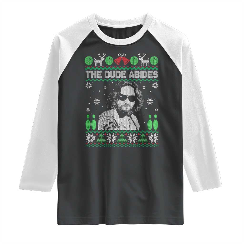The Dude Abides Christmas Bowling Raglan Shirt Funny Bowling Movie TS11 Black White Print Your Wear