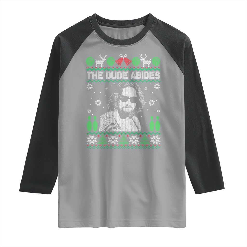 The Dude Abides Christmas Bowling Raglan Shirt Funny Bowling Movie TS11 Sport Gray Black Print Your Wear