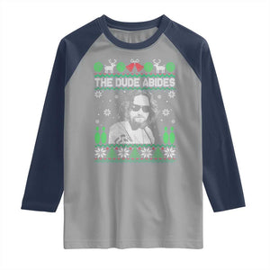 The Dude Abides Christmas Bowling Raglan Shirt Funny Bowling Movie TS11 Sport Gray Navy Print Your Wear