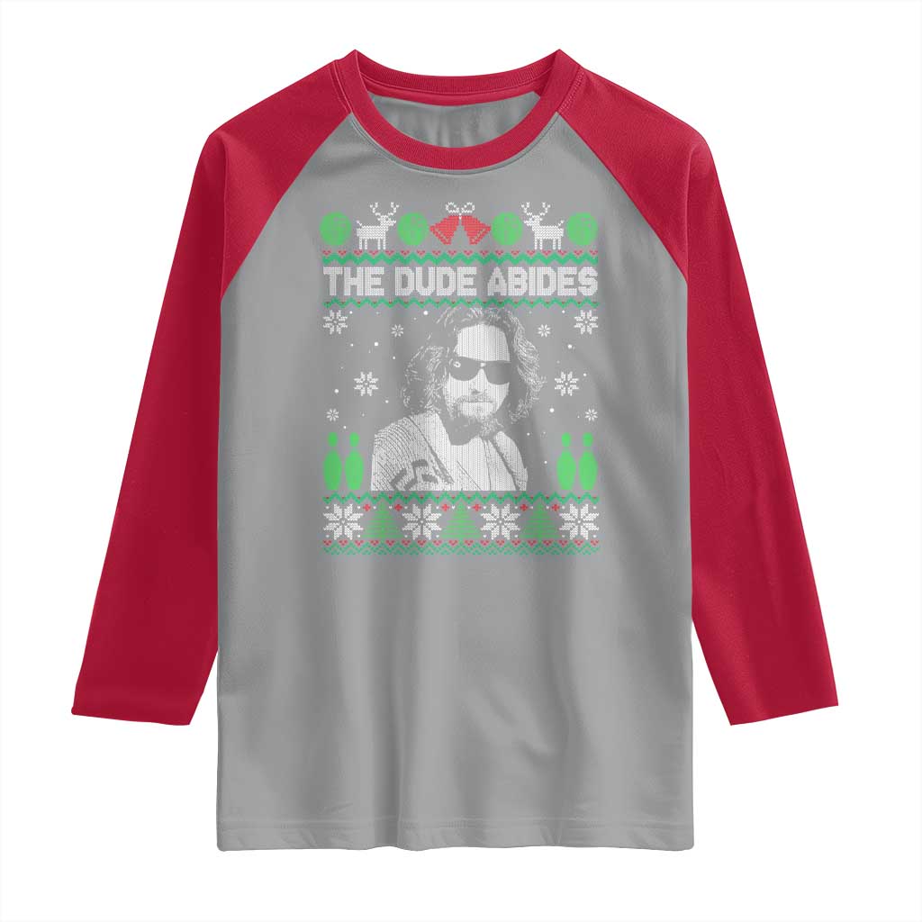 The Dude Abides Christmas Bowling Raglan Shirt Funny Bowling Movie TS11 Sport Gray Red Print Your Wear