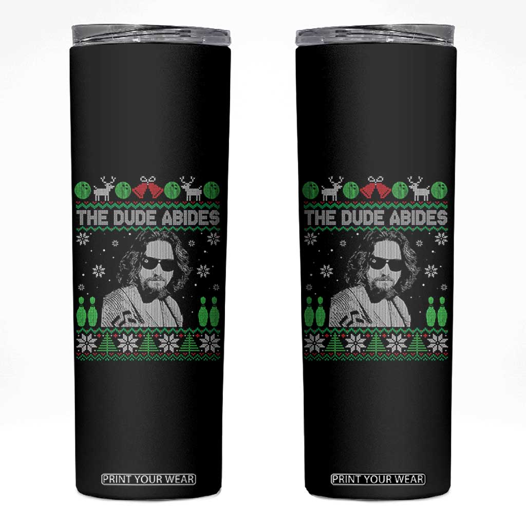 The Dude Abides Christmas Bowling Skinny Tumbler Funny Bowling Movie - Print Your Wear