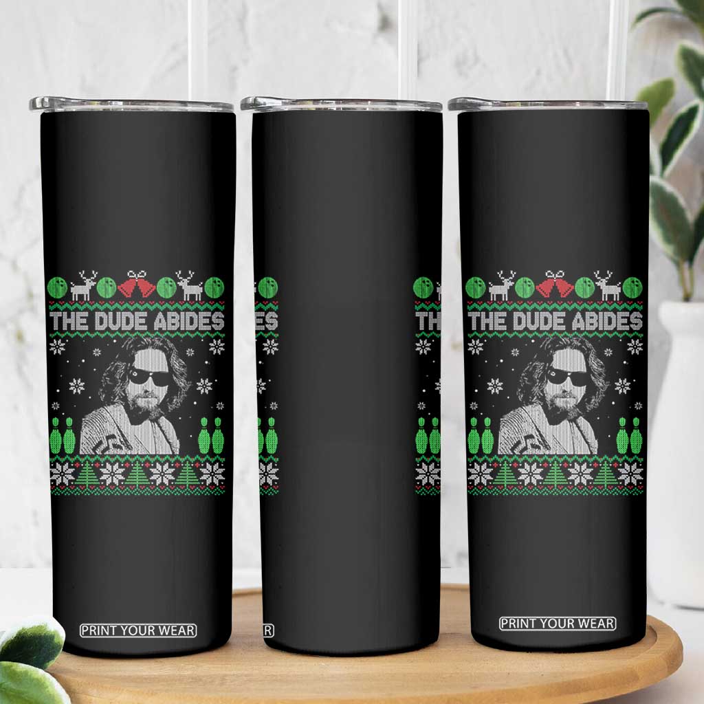 The Dude Abides Christmas Bowling Skinny Tumbler Funny Bowling Movie - Print Your Wear