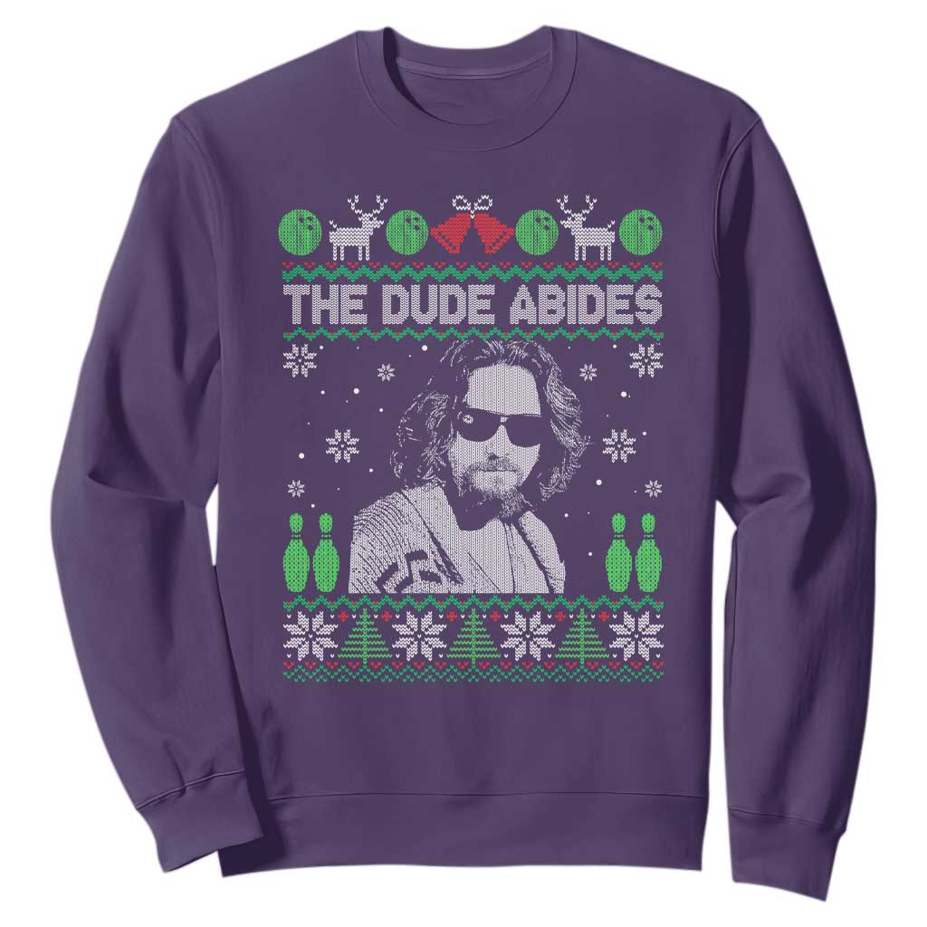 The Dude Abides Christmas Bowling Sweatshirt Funny Bowling Movie TS11 Purple Print Your Wear