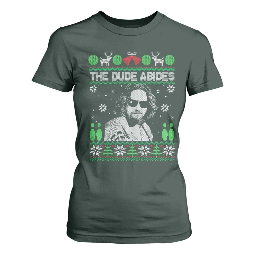 The Dude Abides Christmas Bowling T Shirt For Women Funny Bowling Movie TS11 Dark Forest Green Print Your Wear
