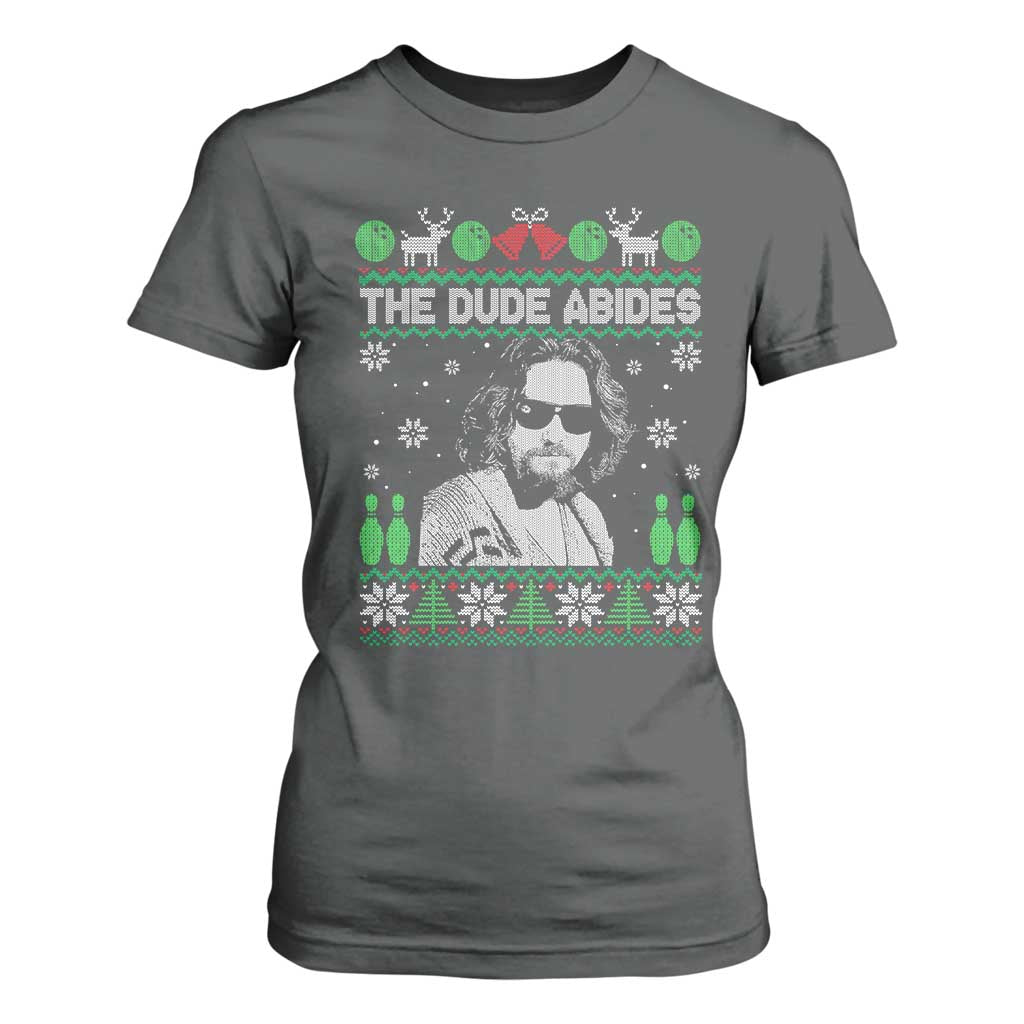 The Dude Abides Christmas Bowling T Shirt For Women Funny Bowling Movie TS11 Dark Heather Print Your Wear