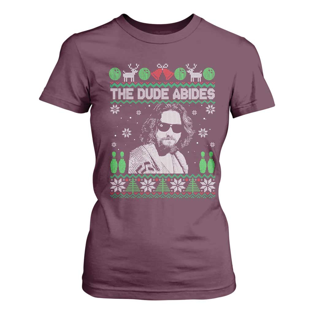 The Dude Abides Christmas Bowling T Shirt For Women Funny Bowling Movie TS11 Maroon Print Your Wear