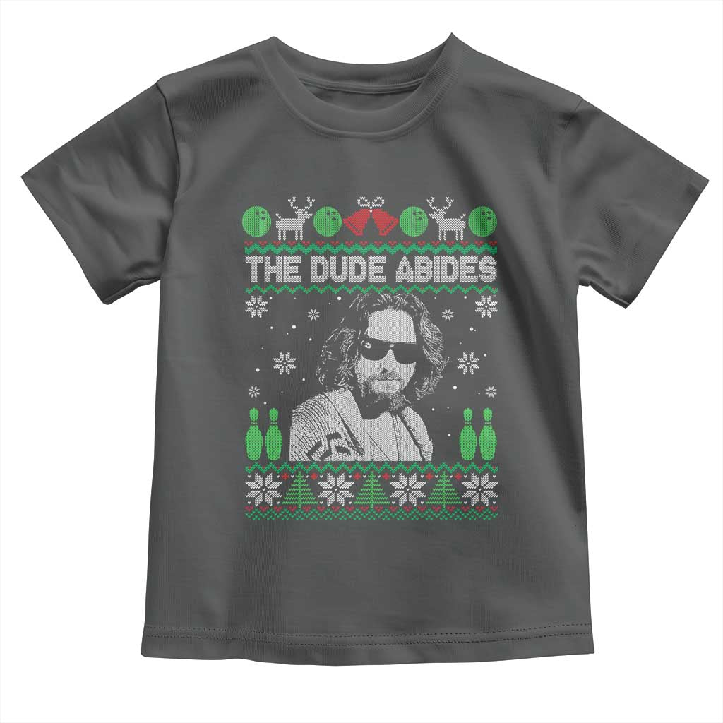 The Dude Abides Christmas Bowling Toddler T Shirt Funny Bowling Movie TS11 Dark Heather Print Your Wear
