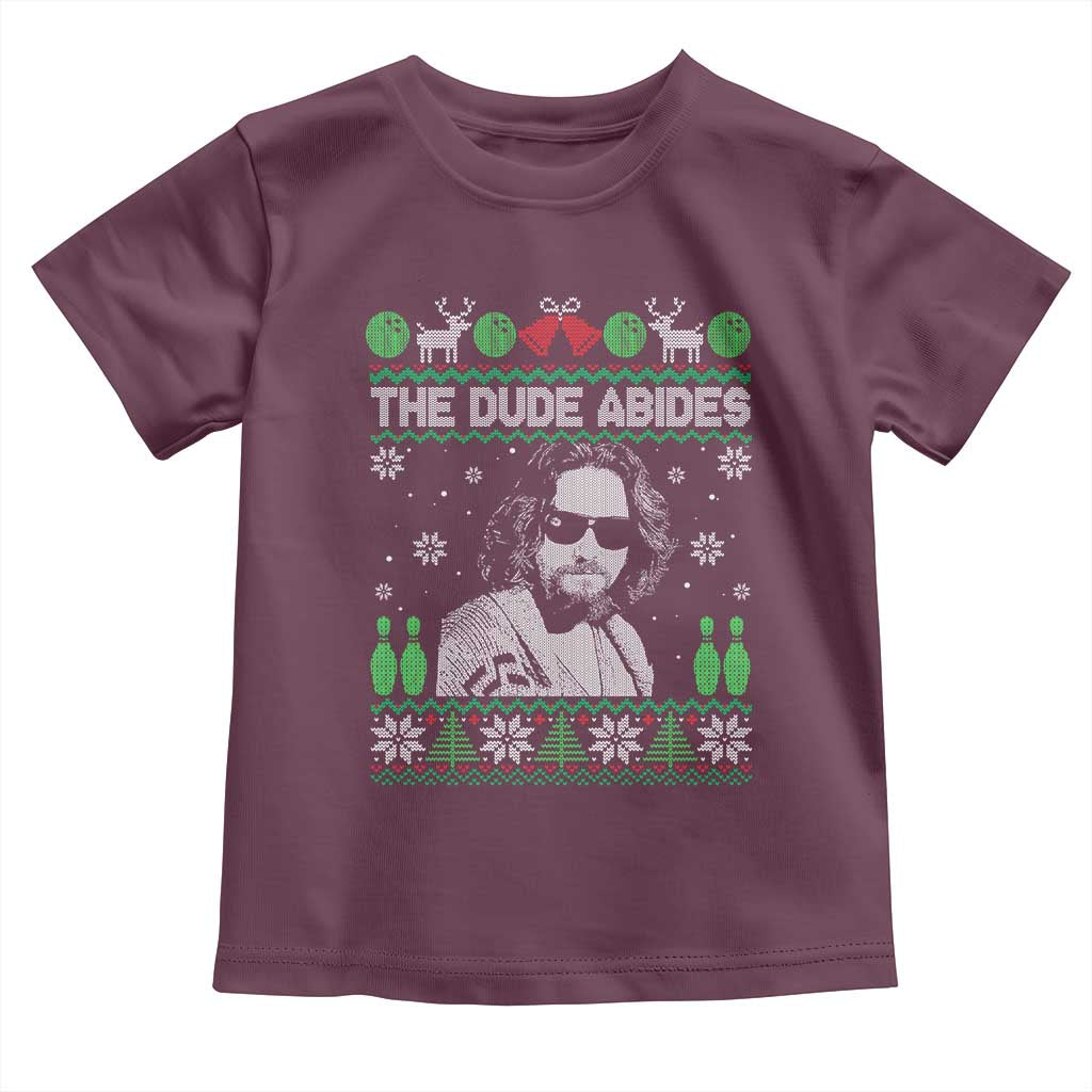 The Dude Abides Christmas Bowling Toddler T Shirt Funny Bowling Movie TS11 Maroon Print Your Wear