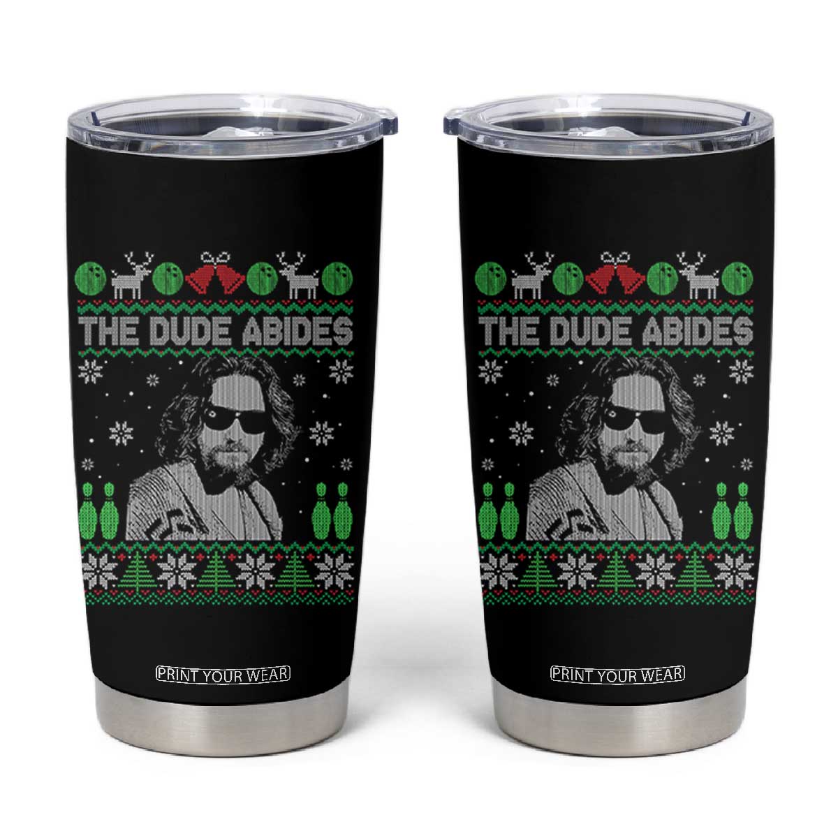 The Dude Abides Christmas Bowling Tumbler Cup Funny Bowling Movie TS11 Black Print Your Wear