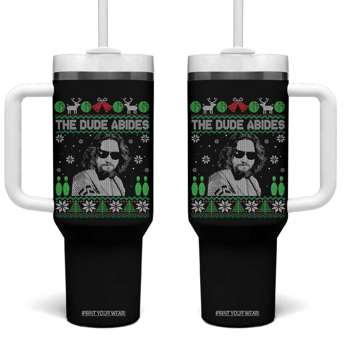 The Dude Abides Christmas Bowling Tumbler With Handle Funny Bowling Movie - Print Your Wear