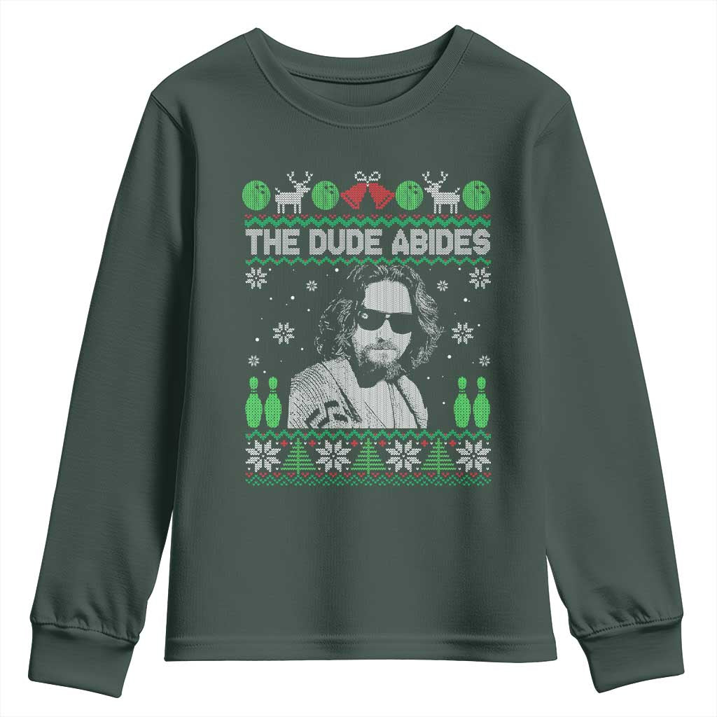 The Dude Abides Christmas Bowling Youth Sweatshirt Funny Bowling Movie TS11 Dark Forest Green Print Your Wear