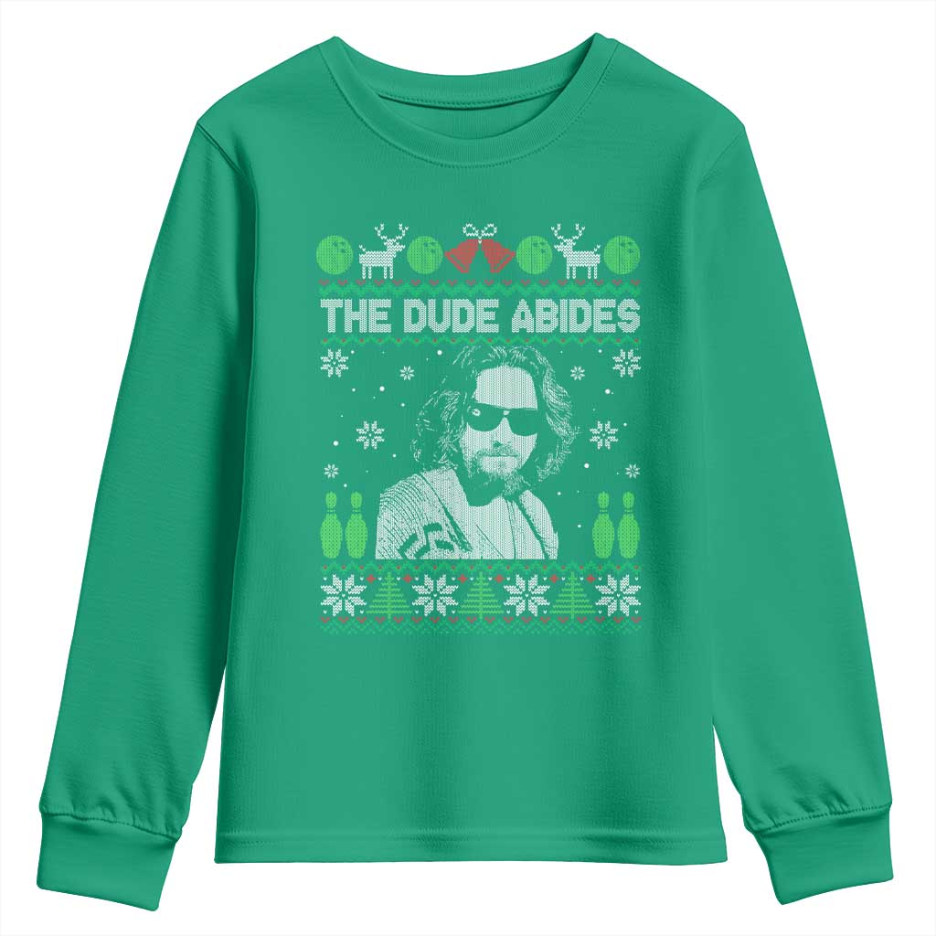 The Dude Abides Christmas Bowling Youth Sweatshirt Funny Bowling Movie TS11 Irish Green Print Your Wear